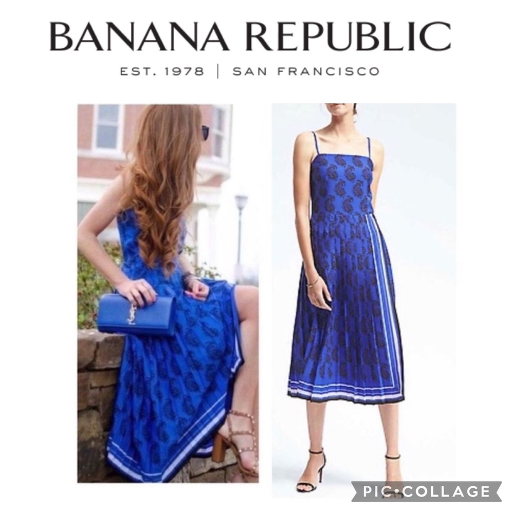 BANANA REPUBLIC Beautiful Royal Blue Pleated Floral Dress 12